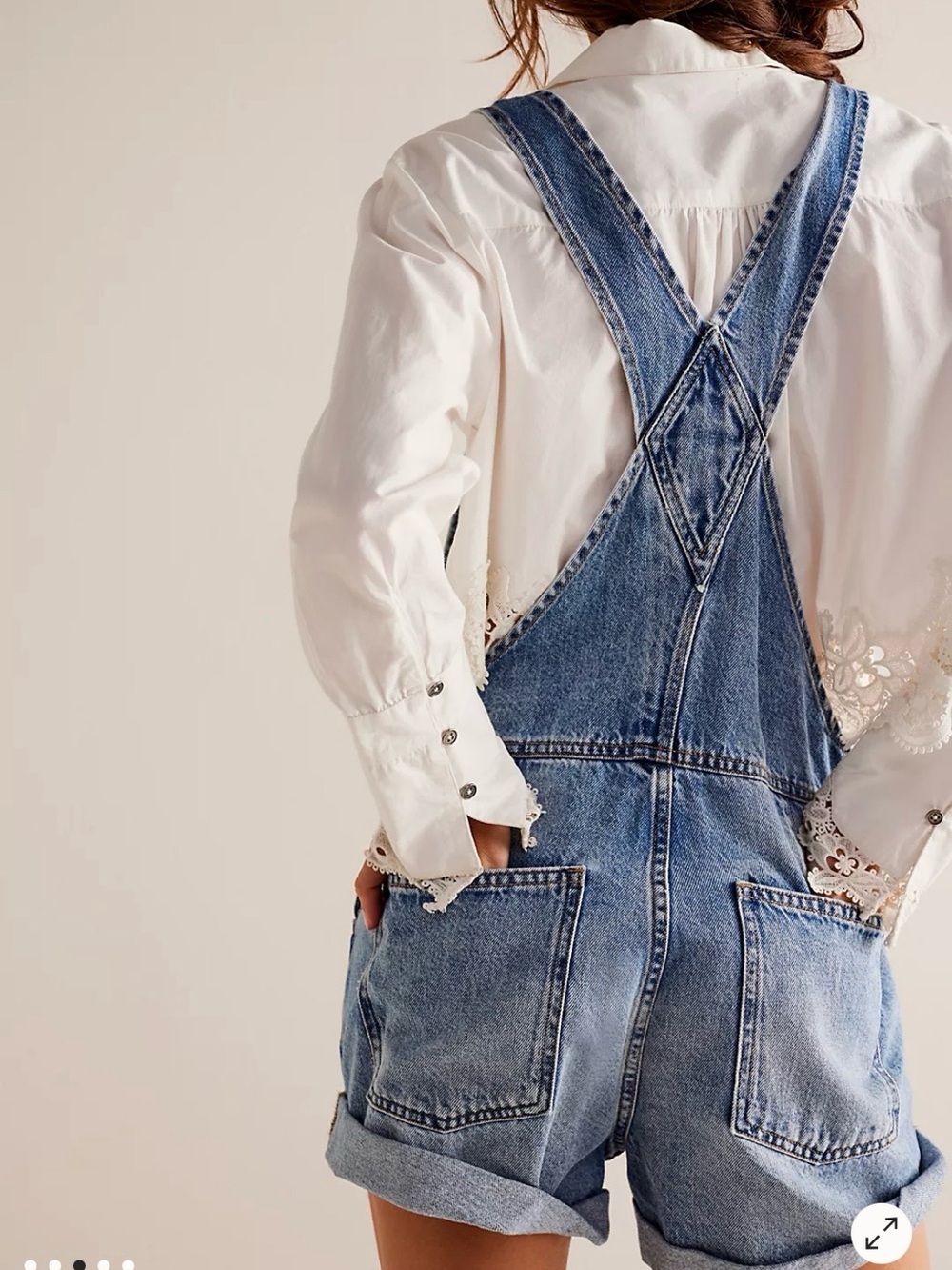 Free People We The Free Ziggy Shortalls Large 100% Cotton Blue Jean Overalls - Picture 3 of 14